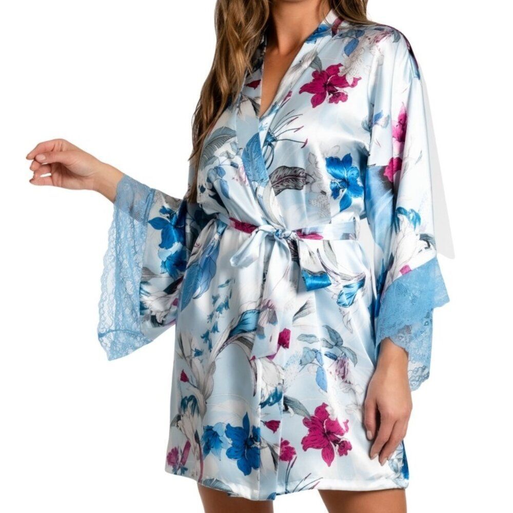Linea Donatella Women's Ayanna Satin Lace-Trim Robe S/M
